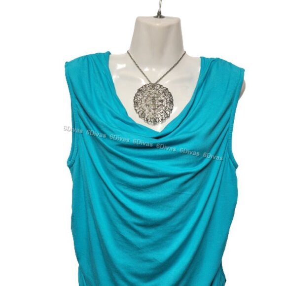 Womens Blue Sleeveless Top Blouse, Stretchy Blouse Top Cowl Neck - Size L - NEW - Picture 3 of 8